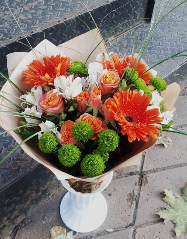 Букет цветов из: Герберы, Хризантемы, Альстромерии и Розы в Шерловой Горе