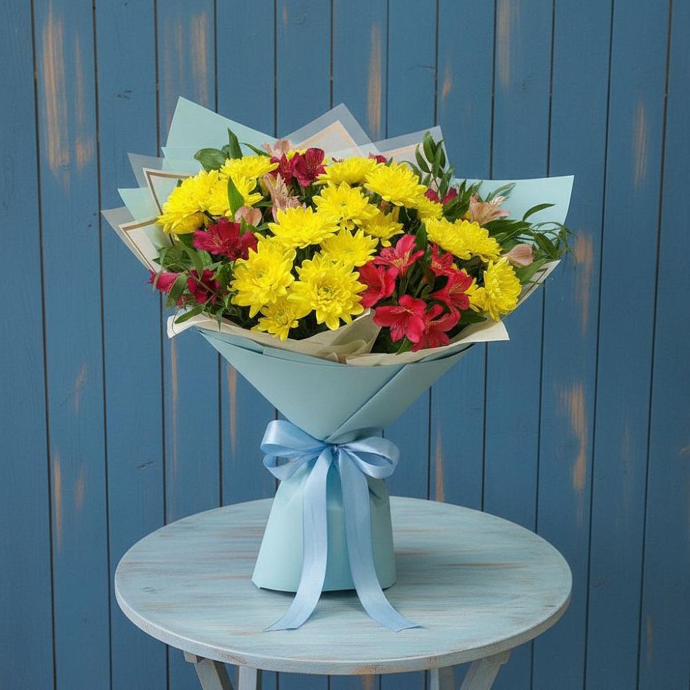 Букет цветов из: Альстромерии и Хризантемы в Шерловой Горе
