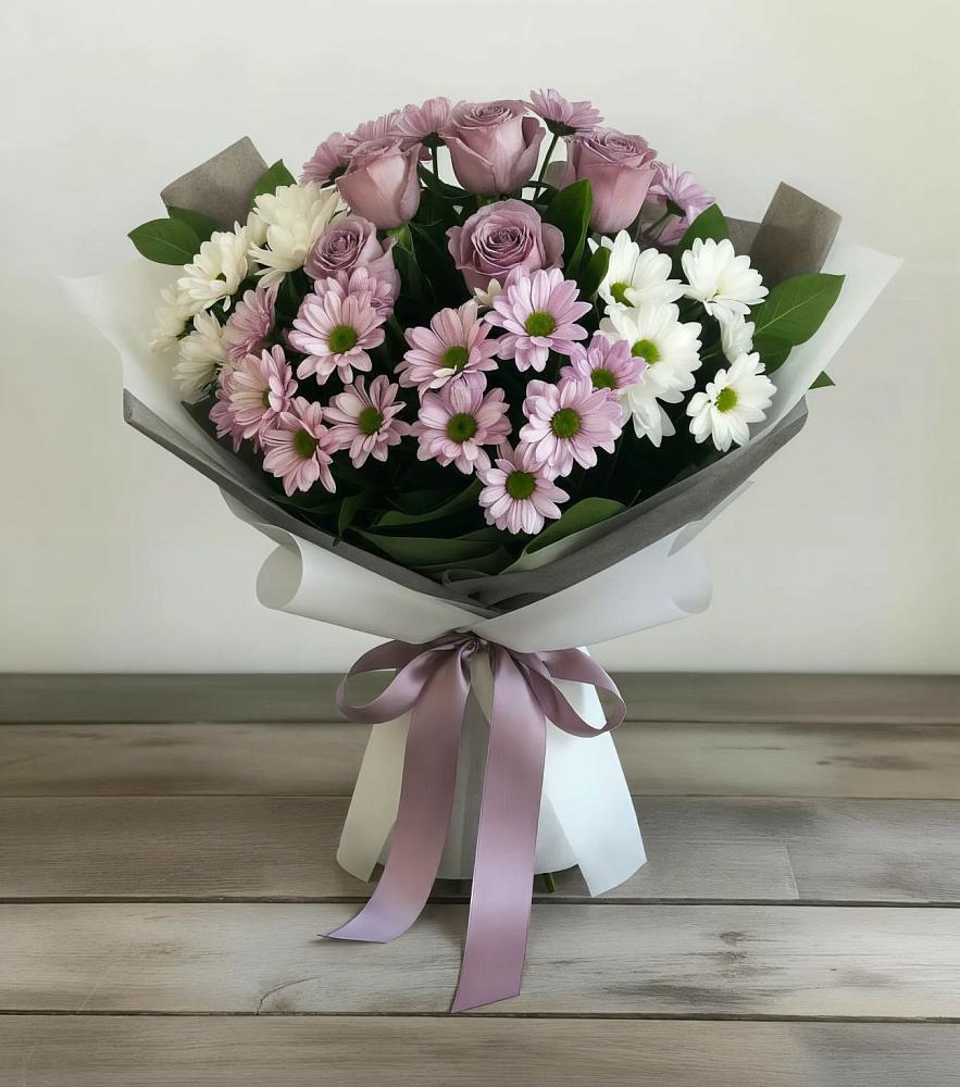 Букет цветов из: Хризантемы и Розы в Шерловой Горе