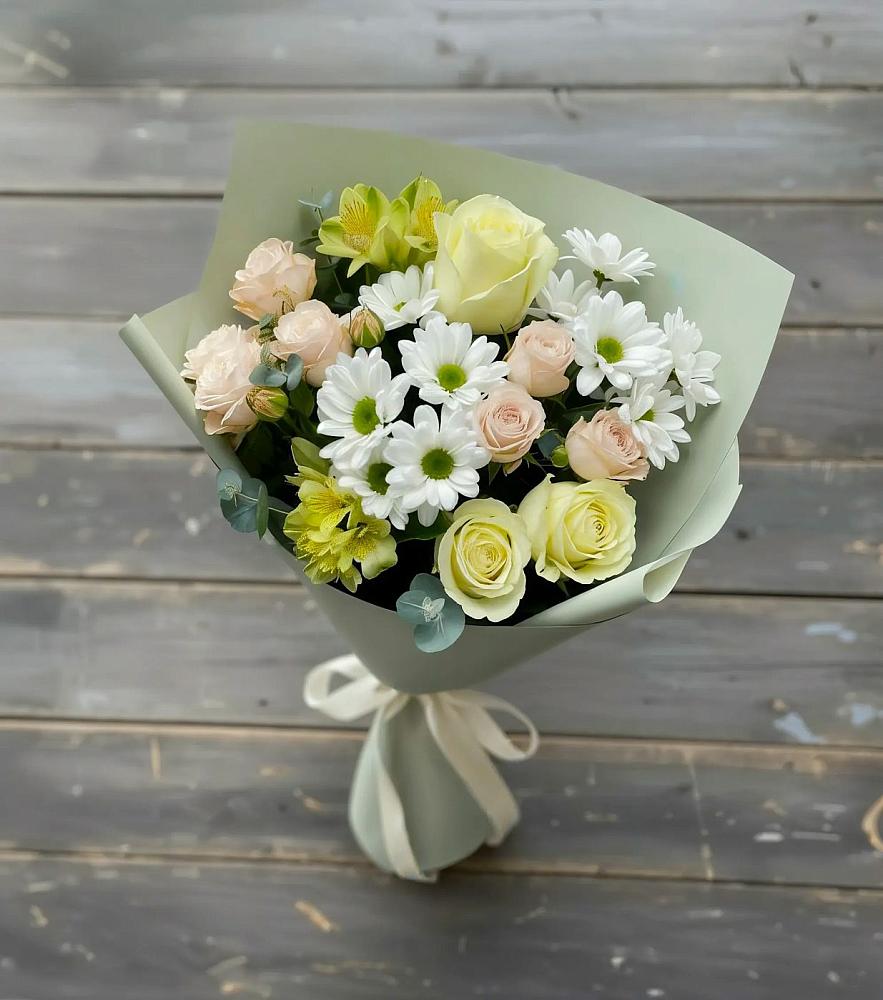 Букет цветов из: Альстромерии, Розы и Хризантемы в Шерловой Горе