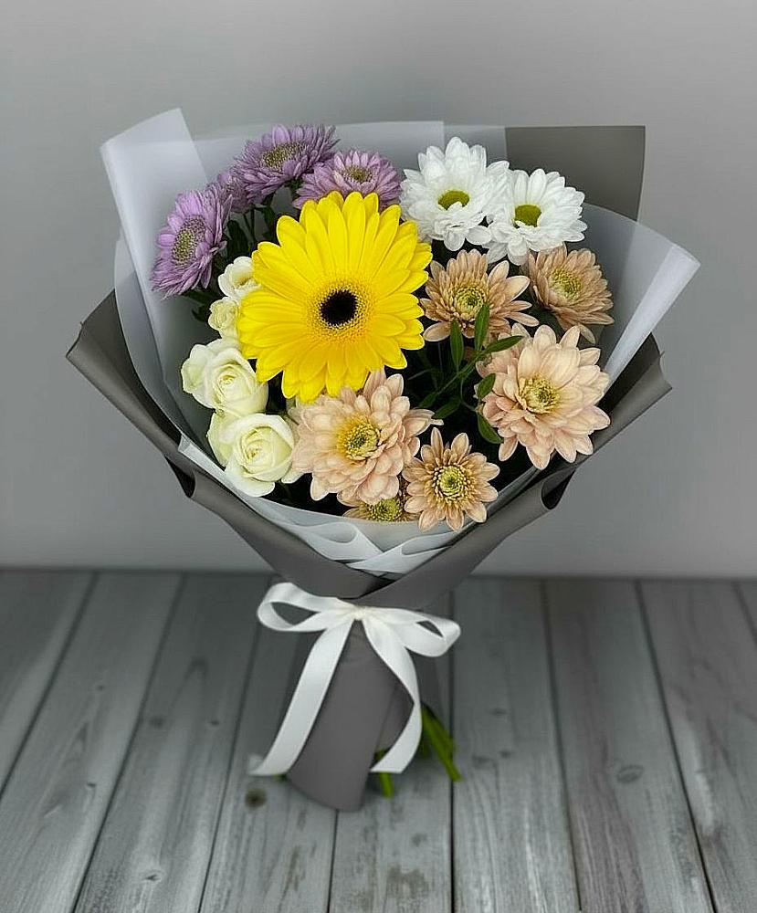 Букет цветов из: Розы, Герберы и Хризантемы в Шерловой Горе