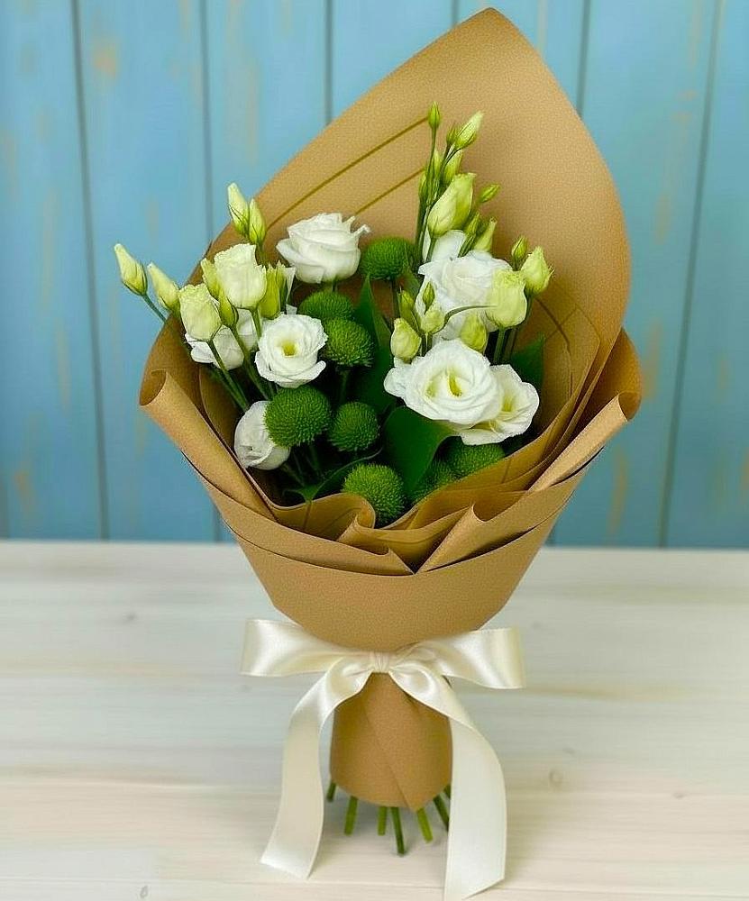 Букет цветов из: Хризантемы и Лизиантусы в Шерловой Горе