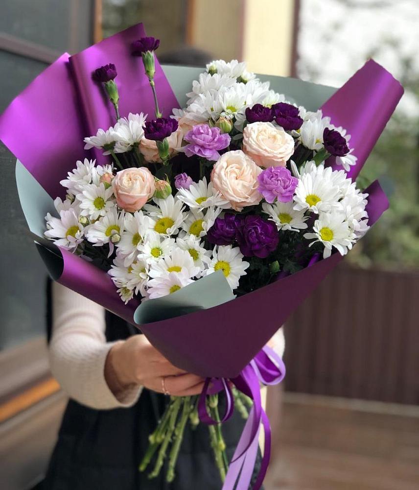 Букет цветов из: Хризантемы, Гвоздики и Розы в Шерловой Горе