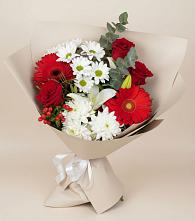 Букет цветов из:  Розы, Хризантемы, Герберы и Лилии в Шерловой Горе