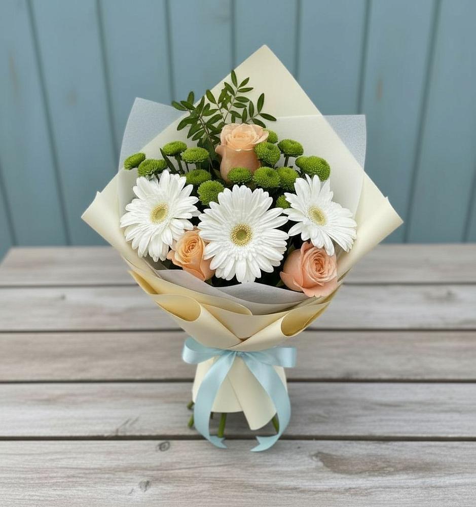 Букет цветов из: Герберы, Розы и Хризантемы в Шерловой Горе