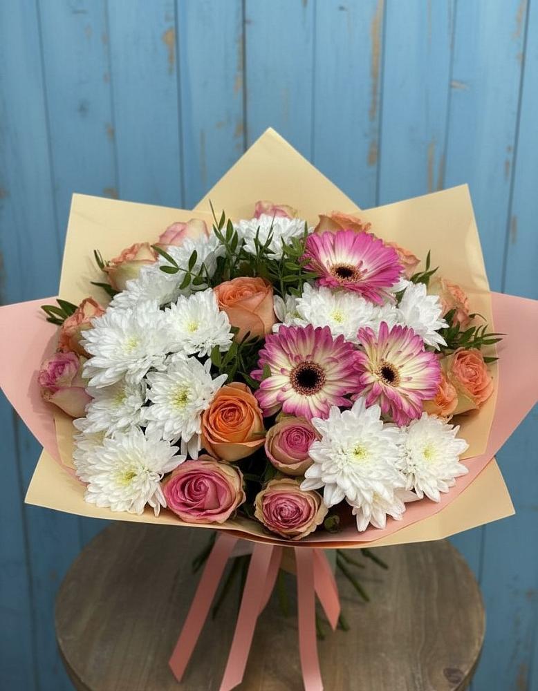 Букет цветов из: Розы, Герберы и Хризантемы в Шерловой Горе