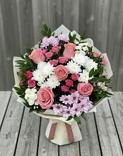 Букет цветов из:  Альстромерии, Гвоздики, Розы и Хризантемы в Шерловой Горе
