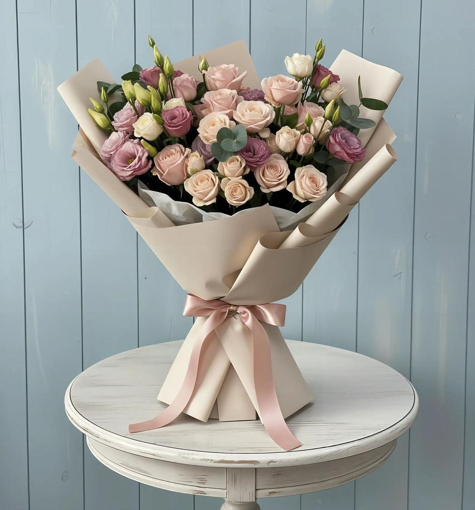 Букет цветов из: Розы и Лизиантусы в Шерловой Горе