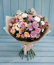 Букет цветов из:  Хризантемы, Розы и Альстромерии в Шерловой Горе