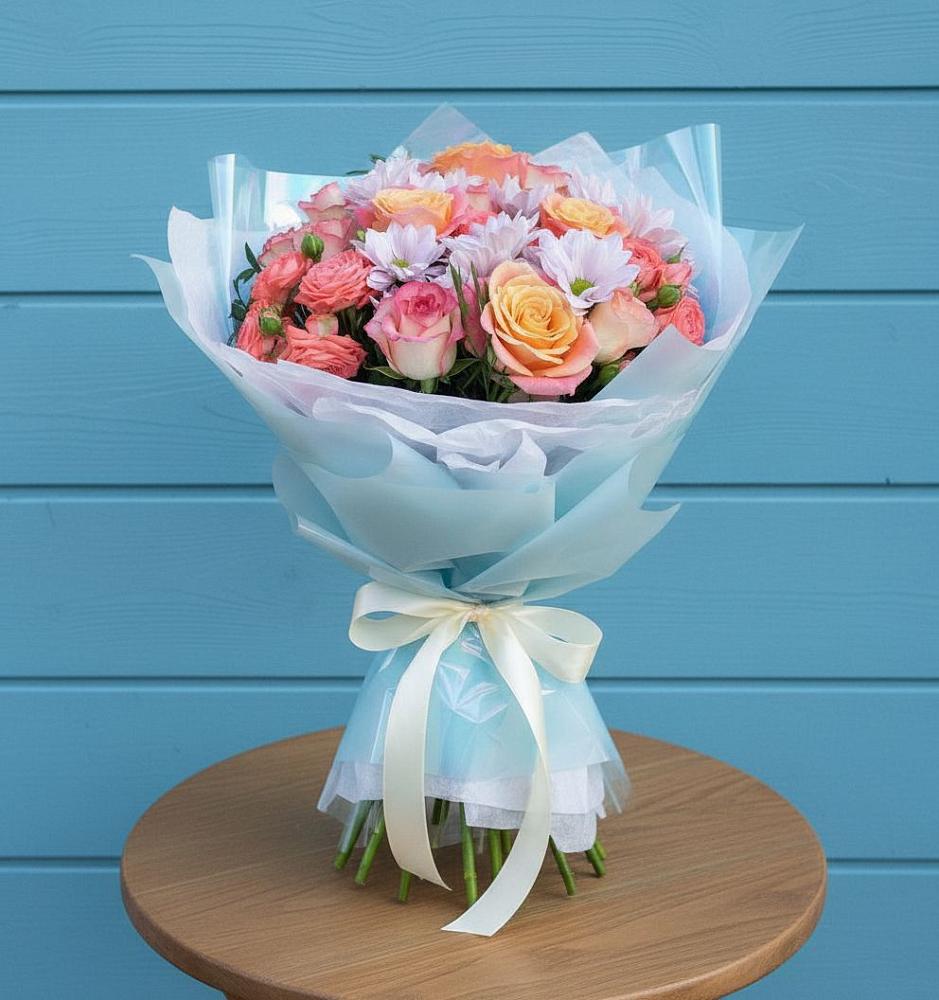 Букет цветов из: Хризантемы и Розы в Шерловой Горе