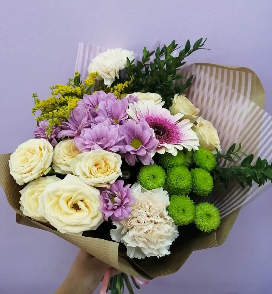 Букет цветов из: Хризантемы, Розы, Гвоздики и Герберы в Шерловой Горе