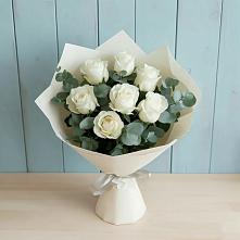Букет Белые розы в Эвкалипте в Шерловой Горе