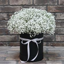 Цветочная композиция из Гипсофила в шляпной коробке в Шерловой Горе