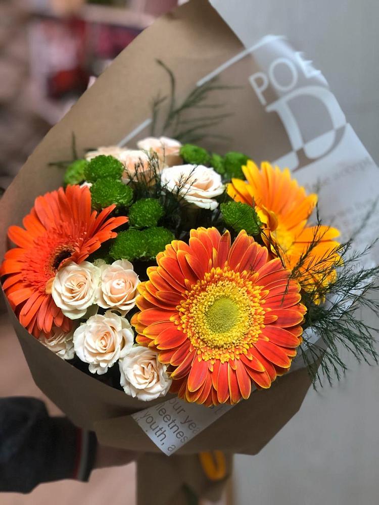 Букет цветов из: Герберы, Хризантемы и Розы в Шерловой Горе